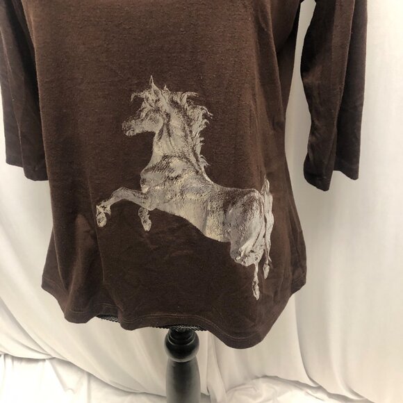 Rods Brown V-Neck Horse Graphic T-Shirt Womens Size Large Equestrian Casual - Picture 6 of 7
